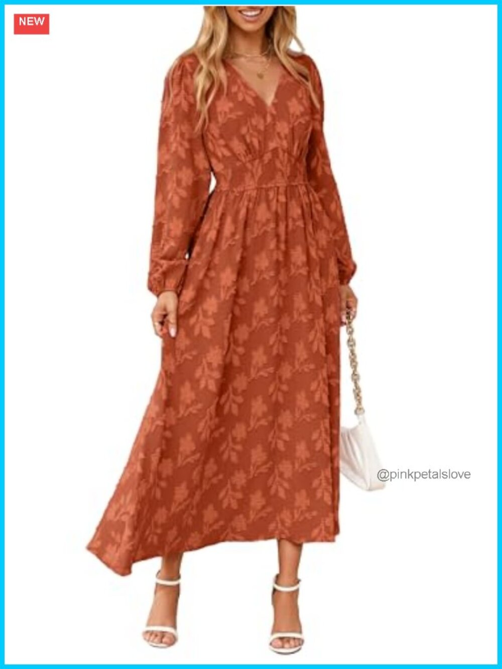 Simplee Womens Boho Floral Maxi Dress Long Sleeve V Neck Empire Waist